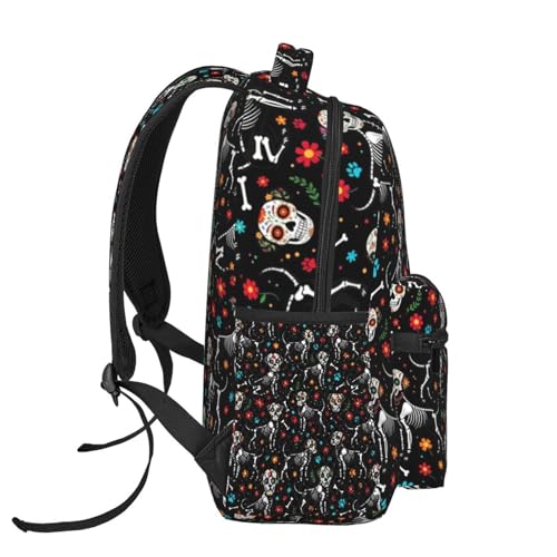 Stylish Commuter Backpack Day Of Dead Sugar Skull Dogs Skeleton Black, Lightweight Laptop Daypack for Work Office Daily and Travel - color: Pattern (751)