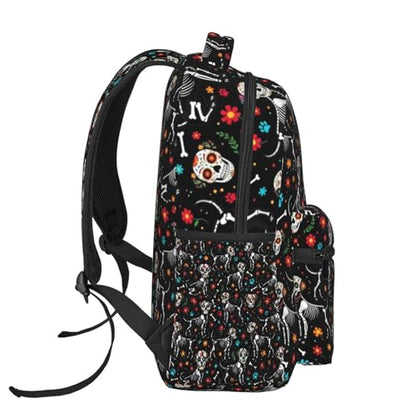 Stylish Commuter Backpack Day Of Dead Sugar Skull Dogs Skeleton Black, Lightweight Laptop Daypack for Work Office Daily and Travel - color: Pattern (751)