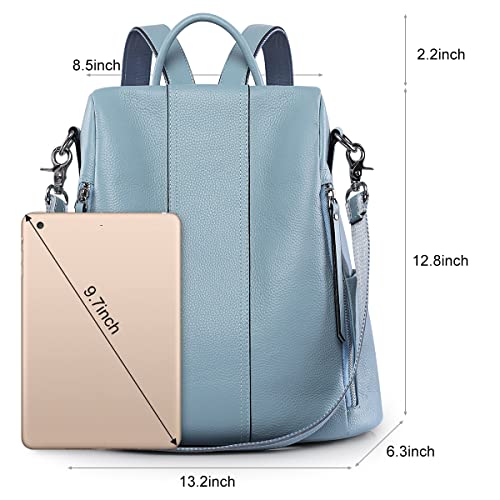 S-ZONE Leather Backpack Purses for Women Antitheft Rucksack Shoulder Bag Medium - color: Sky Blue