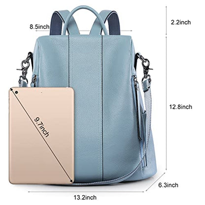 S-ZONE Leather Backpack Purses for Women Antitheft Rucksack Shoulder Bag Medium - color: Sky Blue