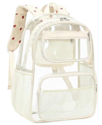 Bluboon Clear Backpack Heavy Duty Kids Boys Clear Bookbag See Through Backpacks with Pencil Case for College Work (Transparent Strawberry) - color: Transparent Strawberry