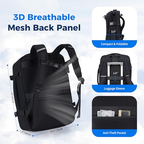 ECOHUB 19" Travel Backpack for Men Women 30L Large Carry-On Backpack with 17.3 In Laptop Compartment,Black - color: Black