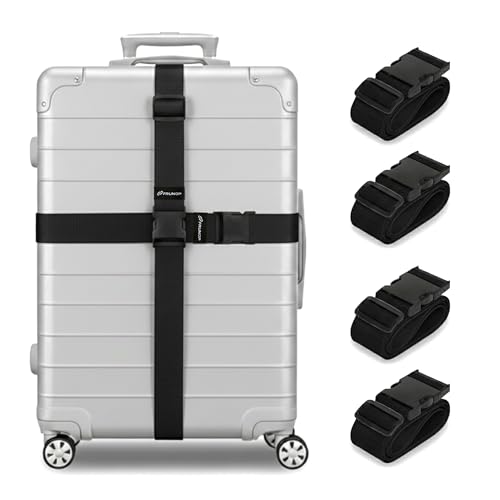 Luggage Straps for Suitcases, Adjustable Travel Suitcase Belts with Buckle Closure, Designed for Carry-On and Checked Luggage, Reusable Travel Accessory, Black - Pack of 4 - color: Black, size: Pack of 4