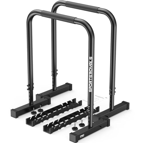 SPORTSROYALS DP2 Dip Station, 600LBS Heavy Duty Dip Bar, Height & Width Adjustable Dip Bar Station, Parallel Bars with Dual-Sided Connectors, Calisthenics Equipment for Full Body Strength Training