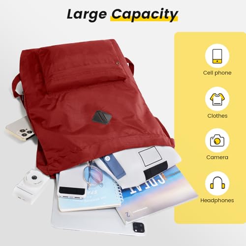 Vorspack Drawstring Backpack Water Resistant String Bag Sports Gym Sack with Side Pocket for Men Women - color: Red