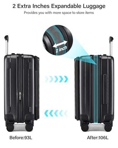 Hanke 26 Inch Expandable Luggage Top Opening Checked Bag Luggage Hard Shell Suitcases with Wheels Lightweight Travel Luggage Heavy Duty Luggage Suitcase with Lock for Woman Men-Jet Black - color: Jet Black, size: 26 Inch Expandable