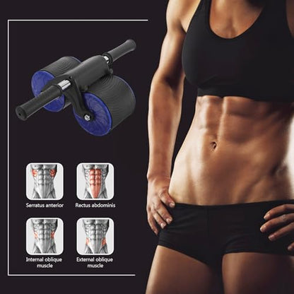 Abdominal Roller Wheel with Automatic Rebound and Knee Pad, Dual-wheel Belly Training Roller for Home Fitness and Core Strengthening Exercise