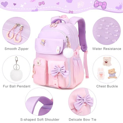 ACESAK Girls Backpack - 3PCS Backpack for Girls Cute School Backpacks for Girl Kindergarten Elementary Preschool Middle Kids School Bags with Lunch Box Pencil Case Set (Purple Pink) - color: Purple Pink