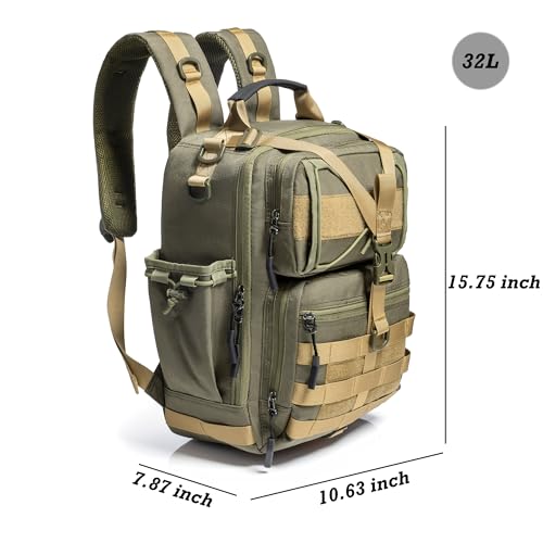 NICGID Tactical Military Backpack Large Daypack Molle Army Assault Pack Bug Out Bag Water Resistant Travel Fishing Hiking Trekking Rucksack - color: Army Green-059, size: 14.1 inch