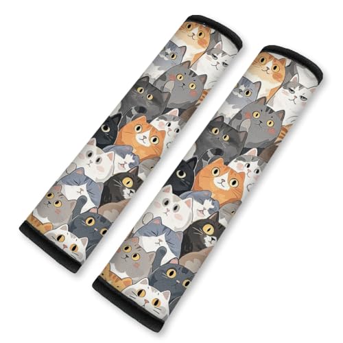 2Pcs Soft Auto Seat Belt Cover Pad, Cute Cat Print Colorful Car Seatbelt Shoulder Cushion for Comfortable Driving, Compatible with All Cars' Seatbelt and Backpack Straps 11x2.4inch - color: Cat