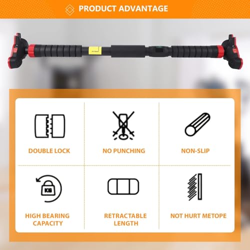 Pull Up Bar for Doorway,Adjustable Strength Training Bars Without Screwwith Level Meter, No Installation Required, and Adjustable Width for Home Gym Upper Body Workout, Max Load 440 LBS,27-42inch
