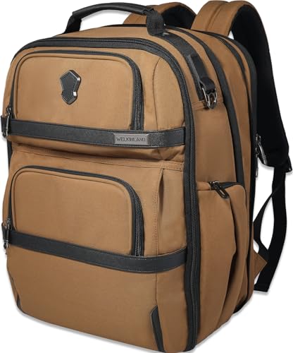 WELKINLAND 20-Pockets Travel Backpack, Carry-On luggage backpacks, 16-Inch laptop backpack for men, Expandable backpack with trolley sleeve, Travel backpack with shoe compartment