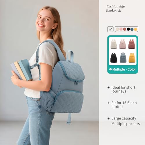 NOL Natural Organic Lifestyle Women's Quilted Puffer Backpack, Large Waterproof Lightweight Puffy Bookbag, Carry on Daypack for Travel, Work (Dusty blue) - color: Dusty Blue