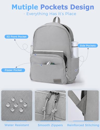 VASCHY School Backpacks, Lightweight Bookbag Schoolbag for Boys Girls Casual Basic Simple Daypack for Men Women Gray - color: Gray