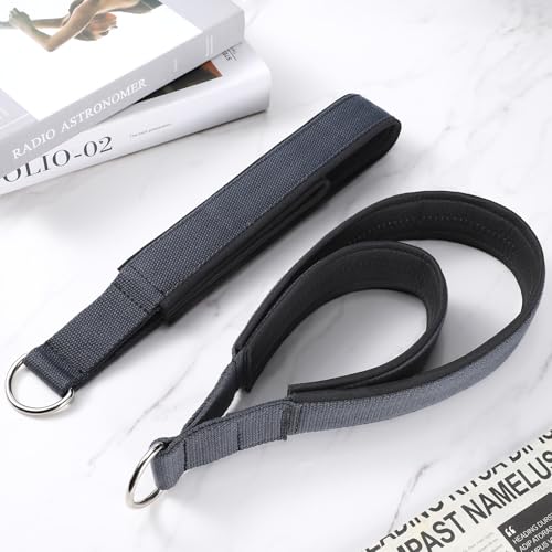 TOBWOLF Pilates Straps - Double Loop D-Ring Straps for Reformer, Padded, Home Gym Workout - color: Scuba Fabric Liner - Dark Grey