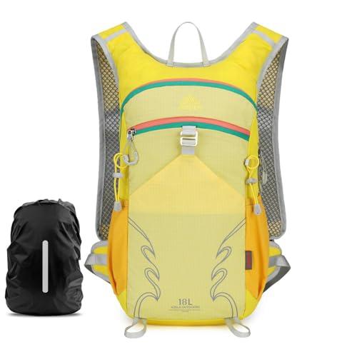18L Lightweight Hiking Backpack, Breathable Daypack with Rain Cover, Reflective Ultralight Camping Bag for Men Women, Hydration Outlet for Outdoor Travel - color: Yellow