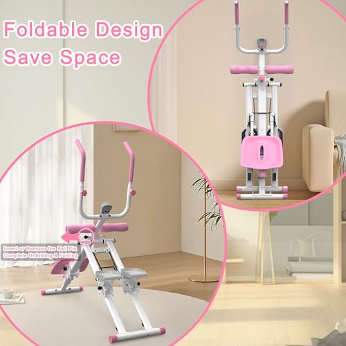 Stair Stepper and Ab Machine 2-in-1 Folding Vertical Climber Exercise Machine & Ab Workout Equipment Quickly Switch, Home Gym Equipment for Full Body Cardio Workout, 300LBS Capacity - color: Pink