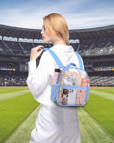 Clear Backpack for Stadium Events, 12x12x6 Small Clear Plastic bag with Reinforced Straps for Game Security Festival Concert - color: Sky Blue