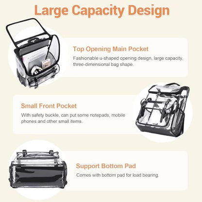DIGOBAY Clear Backpack with Lunch Bag Set, Leather Clear Backpack Heavy Duty Thick PVC Bookbag Large See Through Transparent Backpacks with Support Pad for Women Men College Work Black - color: Black