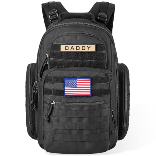 SHARKMOUTH Diaper Bag Backpack for Dad and Mom, Military Molle diaper Pack with Insulated Bottle Holders and Wipe Pocket - color: Black