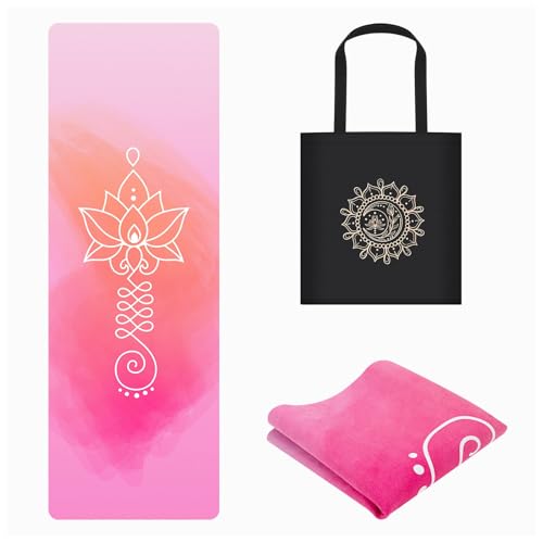 Foldable Yoga Mat, Non-slip Suede Fitness Mat With Carry Bag for Hot Yoga, Exercise, Pilates, 1.5mm Thick Lightweight Exercise Yoga Mat for Women - color: Pink