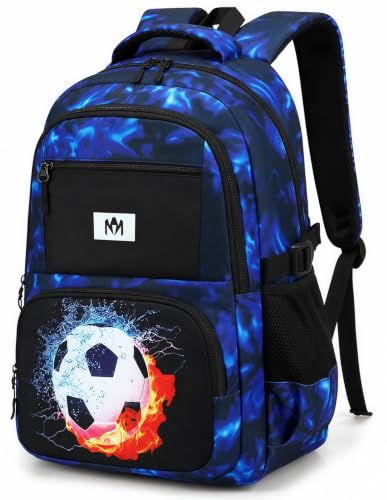 Bluboon Kids Backpack Boys Camo Bookbag Teens Elementary School Bag Daypack Travel Back Pack Middle school (Blue-Black Football) - color: Blue-black Football
