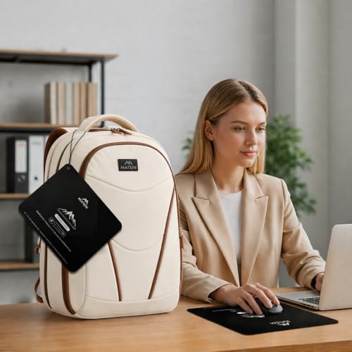 MATEIN HER Teacher Backpack, Computer Backpack for Women Fits 17.3'' Laptop | Water Bottle Holder, Water Resistant, Anti Theft, with Lunch Compartment, Office Travel Commute, Laptop Bookbag for College - color: Beige