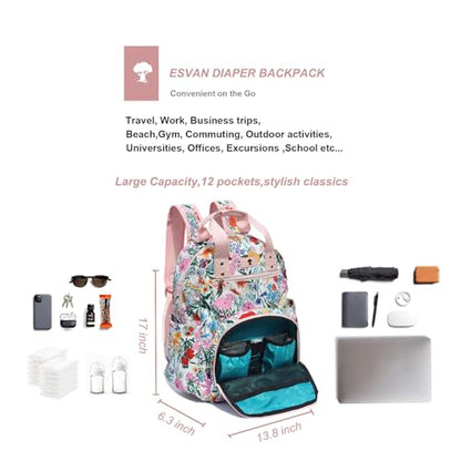 ESVAN Diaper Bag Backpack, Large Capacity Multifunction Baby Essentials Fashion Travel Pack Linen Canvas office Laptop Bag (Canvas Pink) - color: Canvas Pink