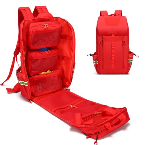 First Aid Backpack Empty Medical Bag,Emergency Bag,Medical Supplies Backpack for Nursing Student,Therapist,Doctors - color: Red
