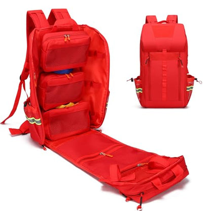 First Aid Backpack Empty Medical Bag,Emergency Bag,Medical Supplies Backpack for Nursing Student,Therapist,Doctors - color: Red