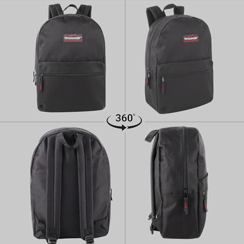 Trail maker Classic 17 inch Backpacks with Adjustable Padded Straps | School Backpacks for Girls, Boys (Black) - color: Black