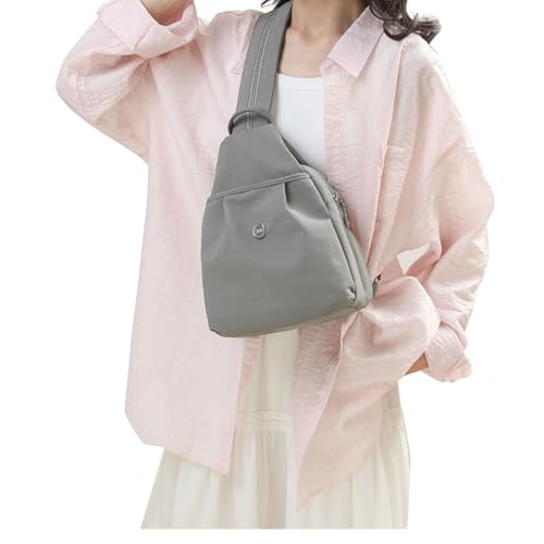 Convertible Mini Backpack for Women – Nylon Chest Bag and Shoulder Daypack with Multiple Pockets, Lightweight & Waterproof (Grey) - color: Grey