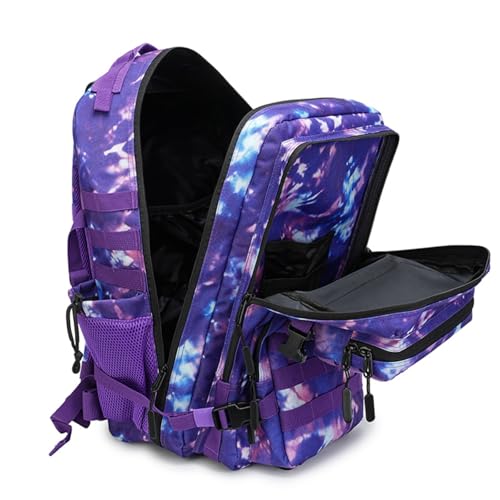 45L Military Tactical Backpack for Men & Women Bug Out Bag Assault pack Molle Daypack Hiking Trekking Rucksack (2.0 side pockets (purple tie-dye) - color: 2.0 Side Pockets (Purple Tie-dye）