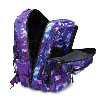 45L Military Tactical Backpack for Men & Women Bug Out Bag Assault pack Molle Daypack Hiking Trekking Rucksack (2.0 side pockets (purple tie-dye) - color: 2.0 Side Pockets (Purple Tie-dye）