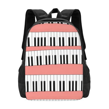 Ergonomic Padded Backpack Music Piano Pink, Anti Theft Spacious Travel Daypack Sturdy Polyester Bag for Commute Gym Outdoor Leisure Use - color: Design (545)