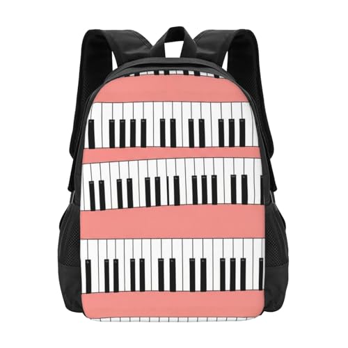 Ergonomic Padded Backpack Music Piano Pink, Anti Theft Spacious Travel Daypack Sturdy Polyester Bag for Commute Gym Outdoor Leisure Use - color: Design (545)
