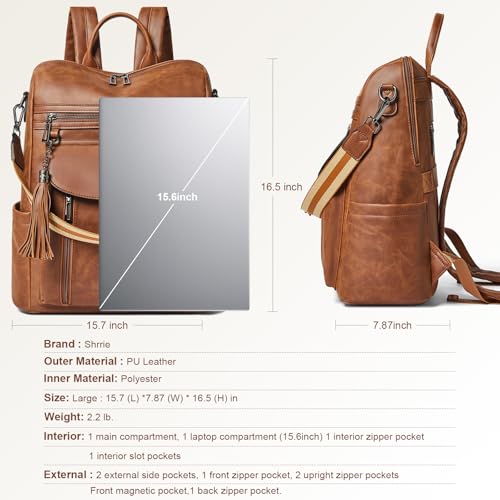 Shrrie Laptop Backpack for Women 15.6 inch,Travel Leather Backpack Purse Nurse Teacher Carry on Backpack Computer Bag,Professional Water-Resistant College Business Work Casual Daypack,Brown - color: Crazy Horse Brown02