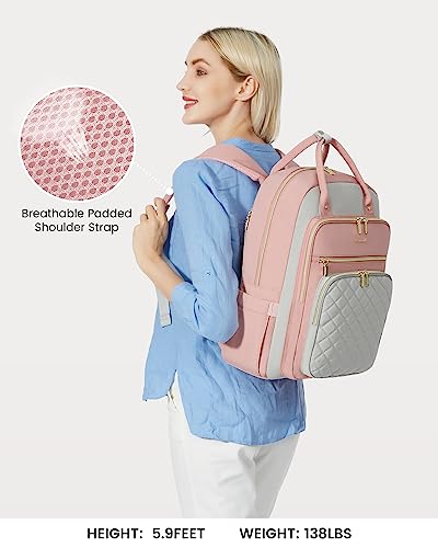 LOVEVOOK Laptop Backpack, D-Pink-Grey, 15.6in Laptop Compartment, 26L Capacity, 18 Pockets, Ergonomic Shoulder Straps, USB Charging Port - color: D-pink-grey, size: 15.6-Inch