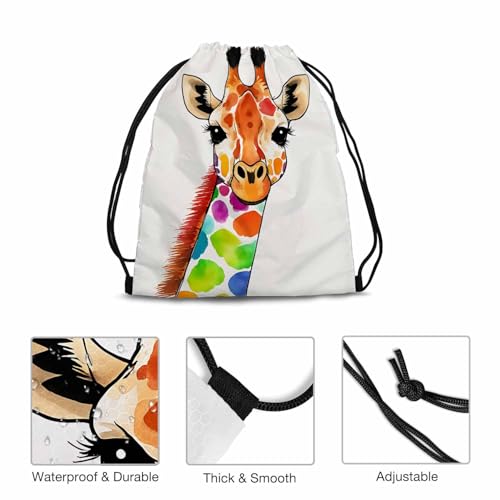 Watercolor Giraffe Drawstring Backpack Colorful Necks Rainbow Drawstring Bags for Beach Swim Swimming Pool - color: Giraffe