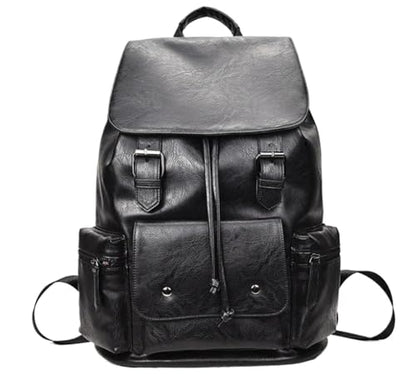 Unisex PU leather laptop bag work business bag hiking backpack leisure day bag university schoolbag (Large,Black 3) - color: Black 3