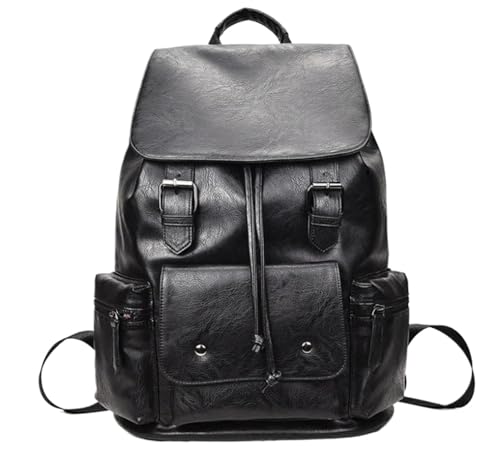 Unisex PU leather laptop bag work business bag hiking backpack leisure day bag university schoolbag (Large,Black 3) - color: Black 3