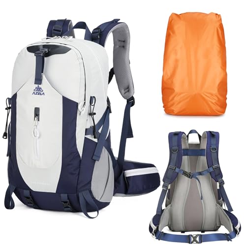40L Hiking Backpack for Men and Women, Lightweight Waterproof Packable Camping Travel Daypack with Rain Cover (Gray & Dark Blue, 40 Liter) - color: Gray & Dark Blue