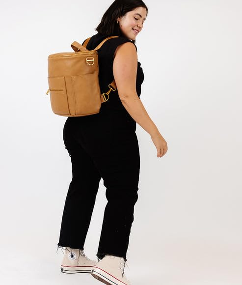 FAWN DESIGN The Original Diaper Bag, Faux Leather Diaper Bag Backpack, Vegan Leather, Large Capacity Baby Bag for Mom - color: Tan