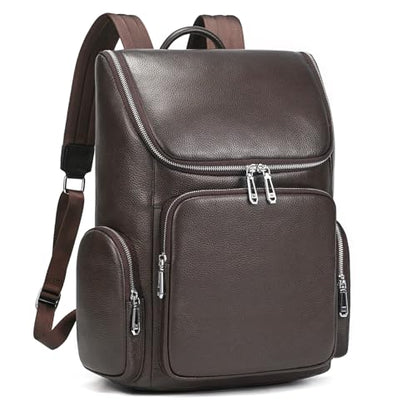 Laptop Leather Travel Backpack For Men Carry On Back Pack For Business Work computer Backpacks Fit 15.6" Laptop - color: Bb-71 Brown