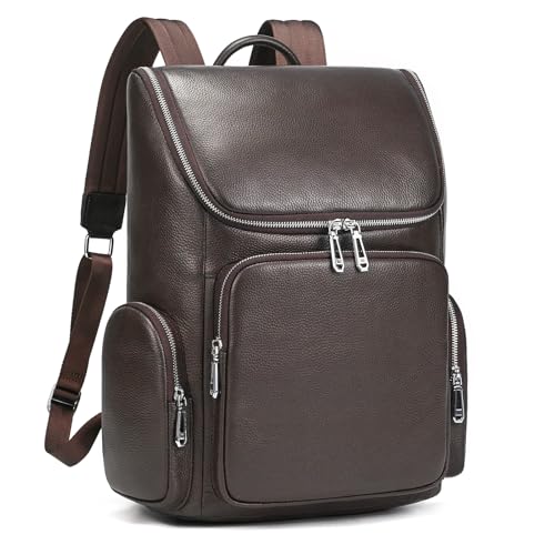 Laptop Leather Travel Backpack For Men Carry On Back Pack For Business Work computer Backpacks Fit 15.6" Laptop - color: Bb-71 Brown