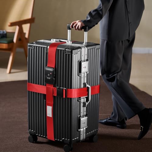 Travel Inspira TSA Lock Luggage Straps for Suitcases | Anti-Burst Protection, High Visibility Color, Easy Identification | Adjustable Heavy-Duty Belt for 20-28 Inch Suitcases - color: Cross Red-New