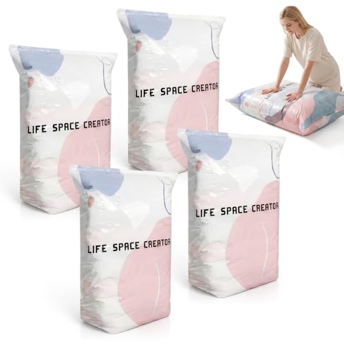 No-Pump Vacuum Storage Bags, Cube Compression Space Saver Bags, Upgrade Large Storage Compression Bags Press & Seal, For Clothes,Bedding Comforters, Blankets (4PCS, Large) - color: 4PCS, size: Large