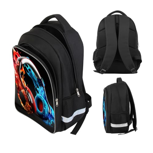 ZRENTAO Kids Backpack, 3D Reflective Cartoon, 600D Polyester & Dual Zippers, 17" Bookbag with Ergonomic Design for boys & girls age 6-18, Headphones Space Style for school Children Kids - color: 07##headphones