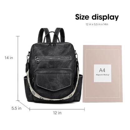 WYFJNX Backpack Purse for Women PU Leather Backpack Ladies Fashion Handbag Designer Shoulder Bag Small Travel Bag Black - color: Black