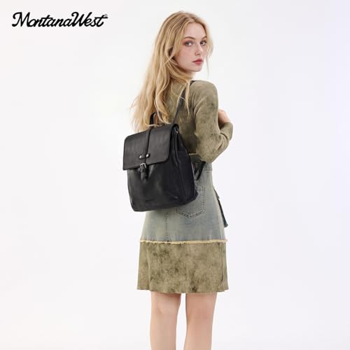 Montana West Backpack Purse for Women Casual Daypack Convertible Crossbody Backpack for Travel Work - color: Black